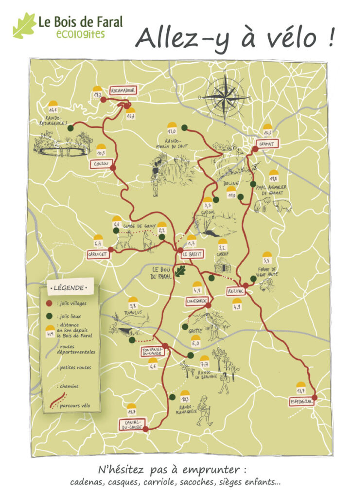 Explorez le Lot à vélo depuis le Bois de Faral : randonnées balisées vers Rocamadour, villages pittoresques et paysages préservés